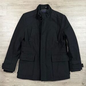 Zara Men's Black Military Jacket Wool Peacoat Large‎